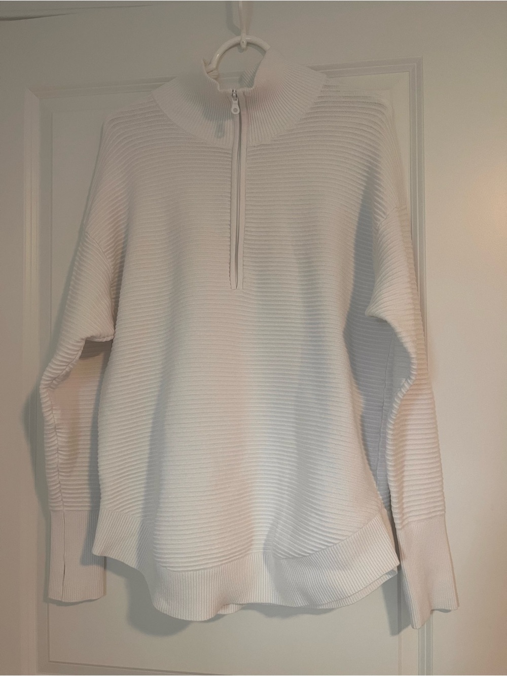 OFFLINE by Aerie Ribbed Quarter Zip Pullover White Size: Medium